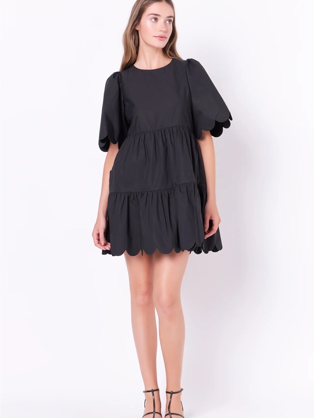 English Factory Black Scallop Detail Mini Dress Size S